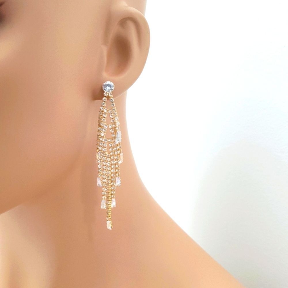 Brand New Gold Tone Rhinestone Earrings